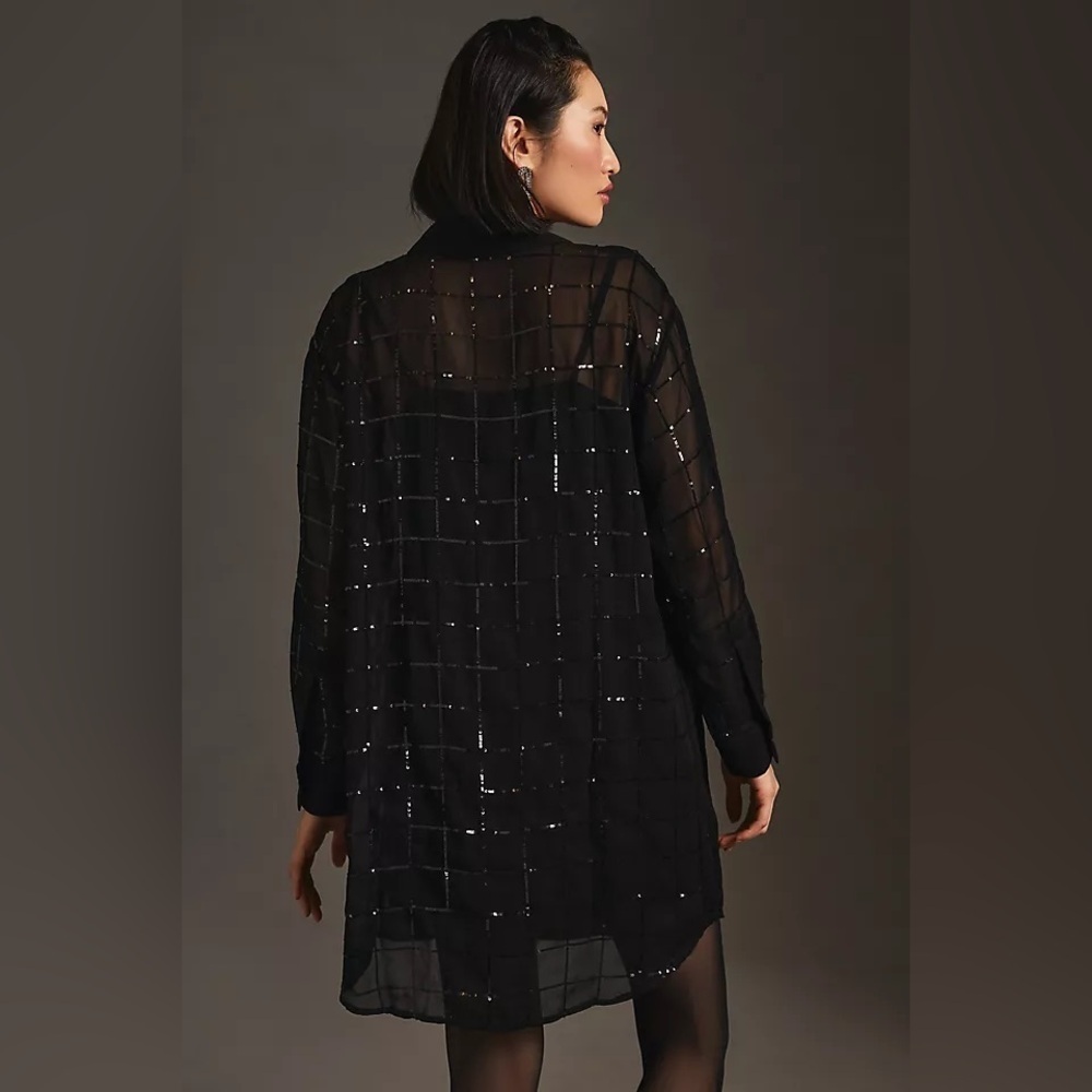 RARE Rinku Dalamal NWT Sequin Shirt Dress in Black—XXS